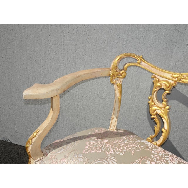 Pink Vintage French Louis XVI Ornate Pastel Pink and Gold Two Seater Settee For Sale - Image 8 of 12