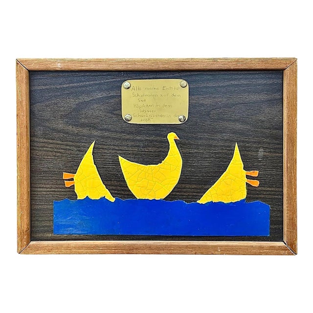 Mid 20th Century German Folk Art Duck Painting on Wood For Sale