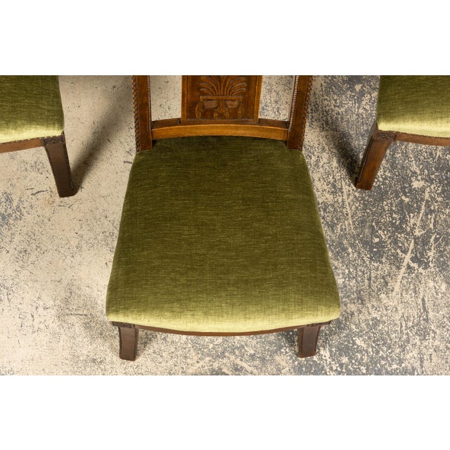 Set of 10 Mid-19th Century French Directoire Walnut Dining Chairs in Olive Green For Sale In New York - Image 6 of 18
