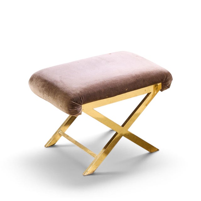 Warren Lloyd for Weiman Mid Century Brass X Base Stools - Pair For Sale - Image 9 of 12