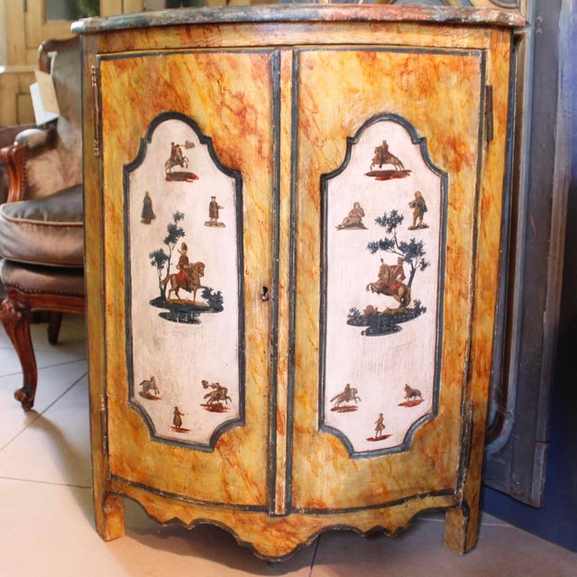 Traditional Continental Painted and Lacca Povera Decorated Corner Cabinet, 19th Century For Sale - Image 3 of 13