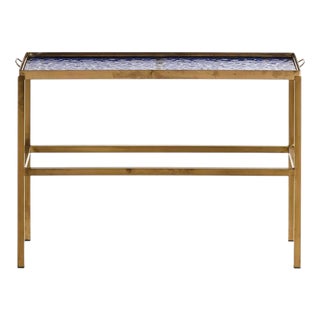 Scandinavian Modern Blue and Gilt Brass and Glass Side Table, 1950s For Sale