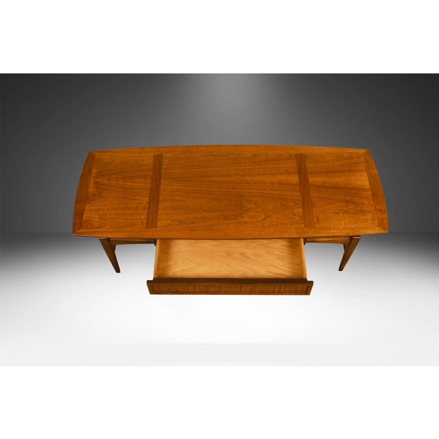 Lane Furniture Mid Century Lane Esteem Cane Front Walnut Coffee Table For Sale - Image 4 of 13