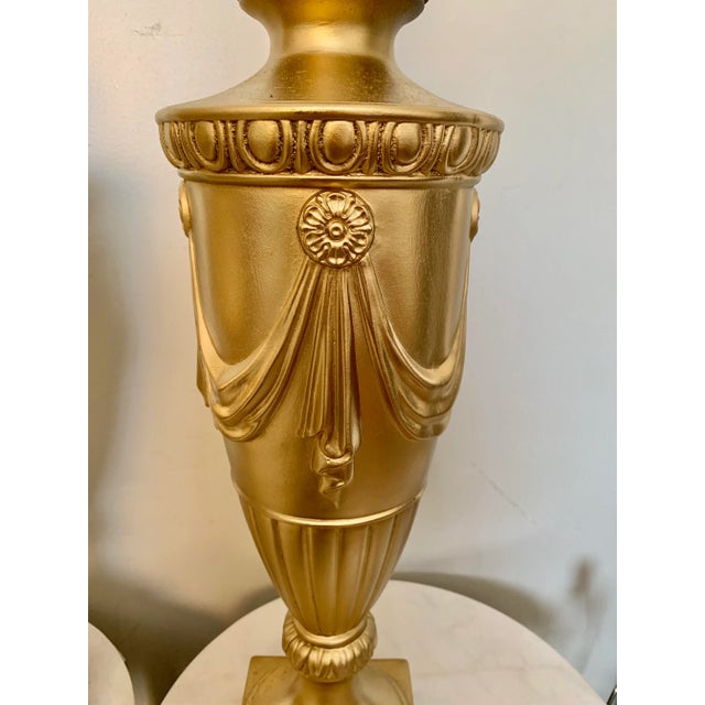 Vintage Full Gilt Neoclassical Drapery Design Lamp Bases - a Pair For Sale - Image 4 of 7