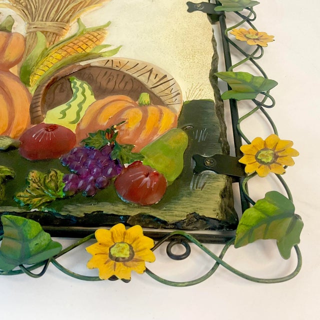 Goldenrod Mid-Century Italian Boho Chic Tole Harvest Wall Sculpture, Thanksgiving & Halloween For Sale - Image 8 of 9