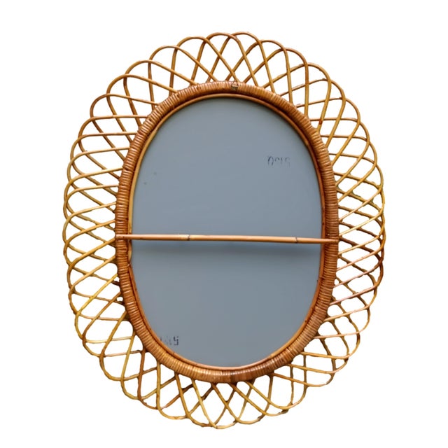 Rattan and Bamboo Oval Wall Mirror attributed to Franco Albini, 1960s For Sale - Image 3 of 6