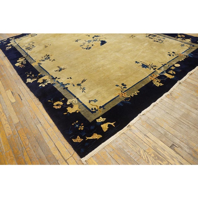 1920s Beige Cream Antique Floral Vase Deco Chinese Peking Knotted Wool Rug For Sale - Image 10 of 11