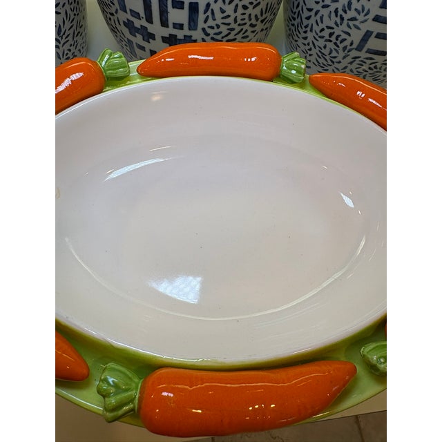 Fitz and Floyd Vintage Trompe L’Oeil Style Carrot Rim Serving Bowl Easter Spring Ceramic Centerpiece Dish For Sale - Image 4 of 11