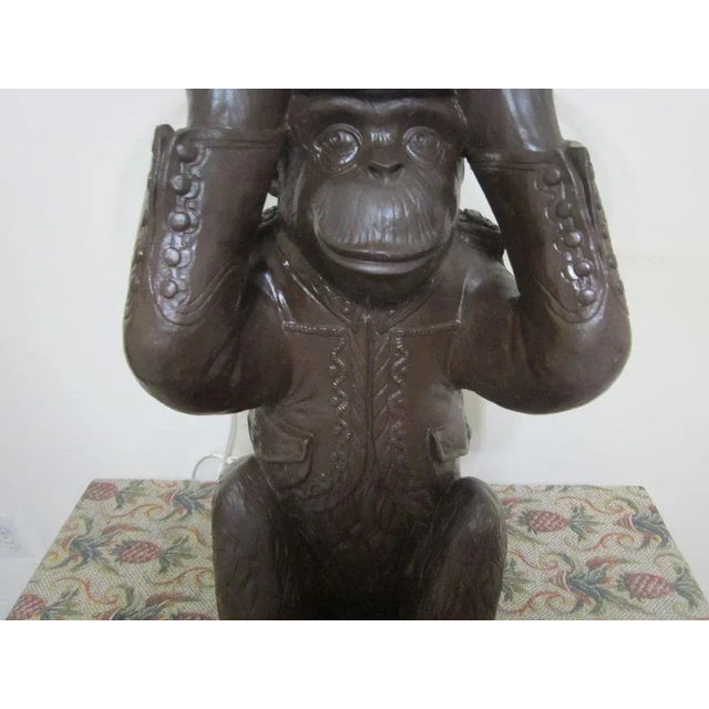 1970s Monkey Side Table Made of Resin Palm Beach Palm Beach Regency Style Glass Top For Sale - Image 5 of 7