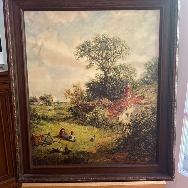 Made in 1924 reproduction print on canvas copy of James Edward Meadows titled Rustic Peace framed signed made by Wanamaker...