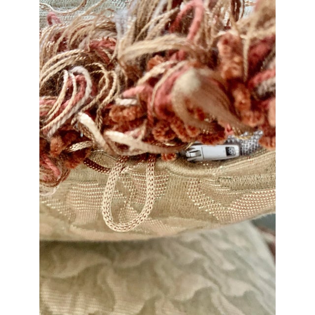 Early 21st Century Square Goldtone Pillows With Fringe - a Pair For Sale - Image 5 of 7