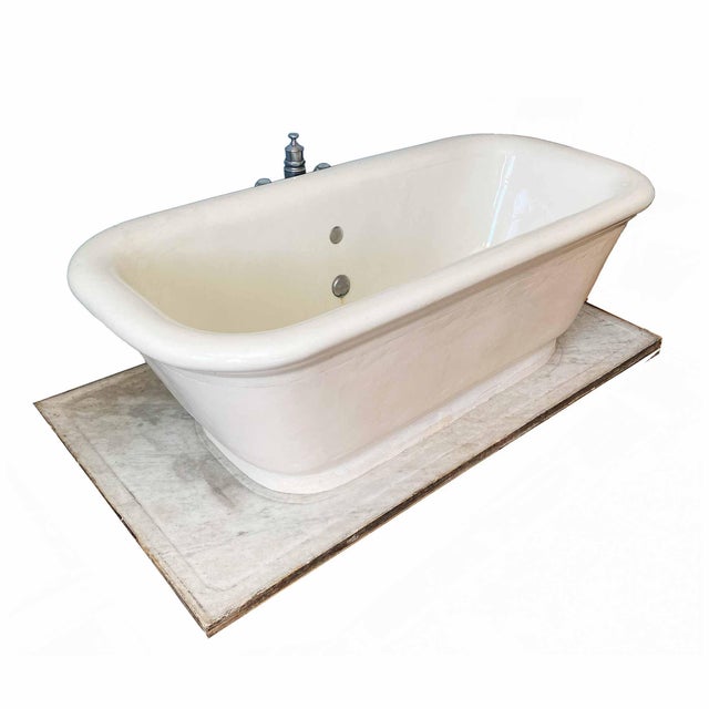 Traditional Rare J.L.Mott Antique Freestanding Earthenware Tub With Marble Base For Sale - Image 3 of 7