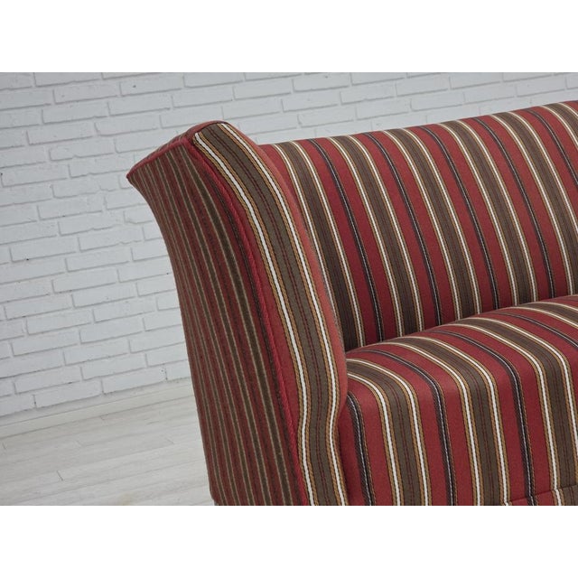 Mid-Century Modern Danish 2-Seater Sofa in Red Striped Wool, 1960s For Sale - Image 3 of 18