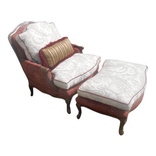 Custom Down Filled Bergere Lounge Accent Chair With Ottoman For Sale