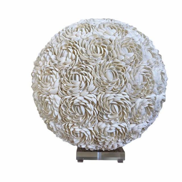 Ivory Shell Covered Orb Light Fixture on Lucite Base For Sale - Image 8 of 8