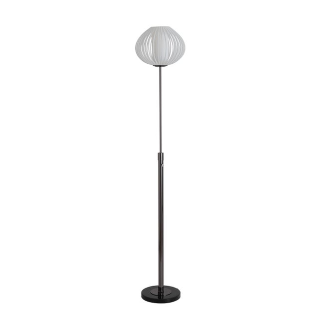 1990s Nova of California Bloom Torchiere Floor Lamp, 1970s - Black Nickel, Black Marble Base, White Satin Shade, Dimmer For Sale - Image 5 of 8
