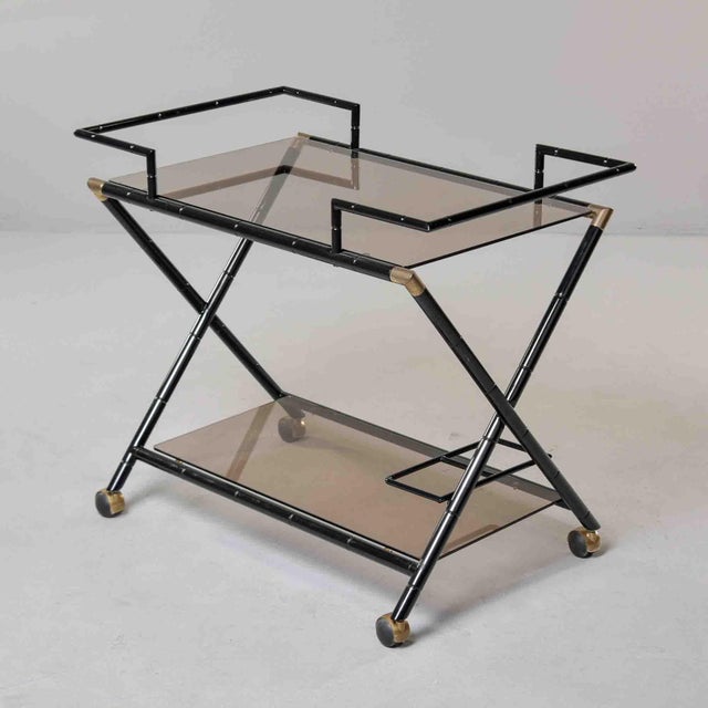 Mid-Century Italian Black Faux-Bamboo Bar Trolley For Sale - Image 12 of 12