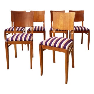 Striped Fabric Chairs, 1950s, Set of 6 For Sale