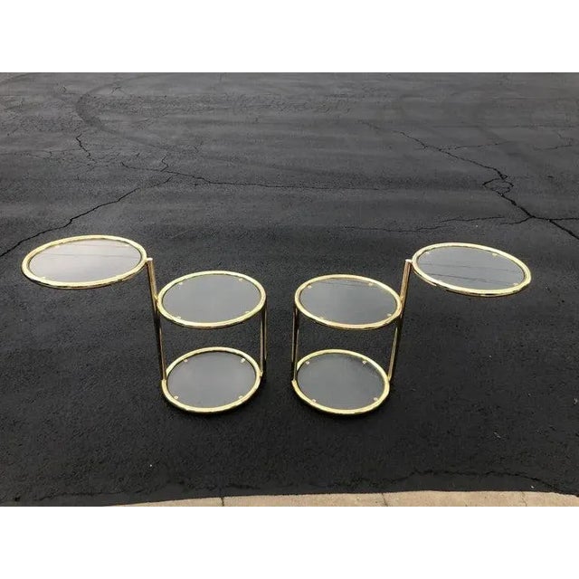 Milo Baughman Pair of Swivel Brass and Glass End Tables For Sale - Image 4 of 12