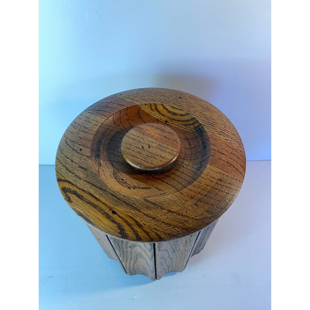 Mid-Century Modern 1970s Mid-Century Modern Oak Ice Bucket With Lid — Fluted Slat Barware For Sale - Image 3 of 8