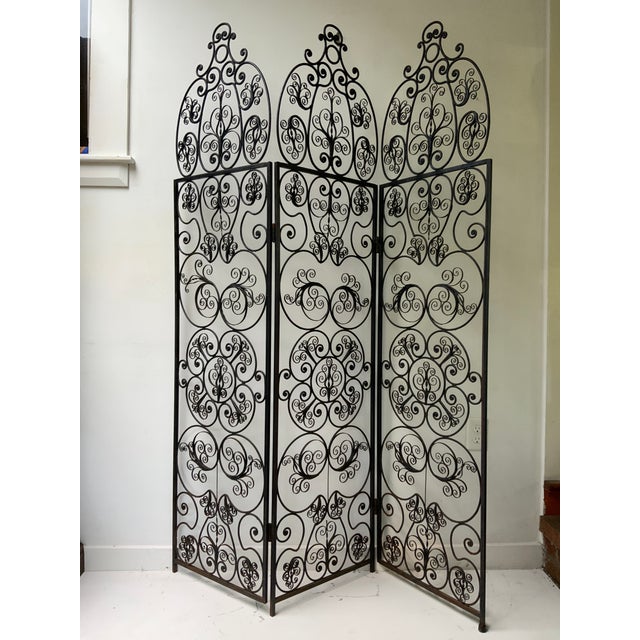 Early 20th Century Spanish Cast and Forged Iron 3 Part Folding Screen For Sale - Image 4 of 8