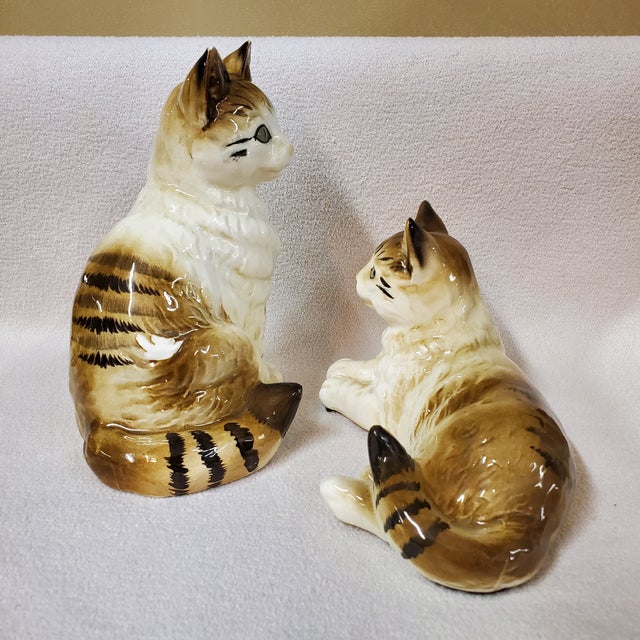 Set of Two Vintage Mid 20th Century Ceramic Cat Figurines by Yoko Boeki