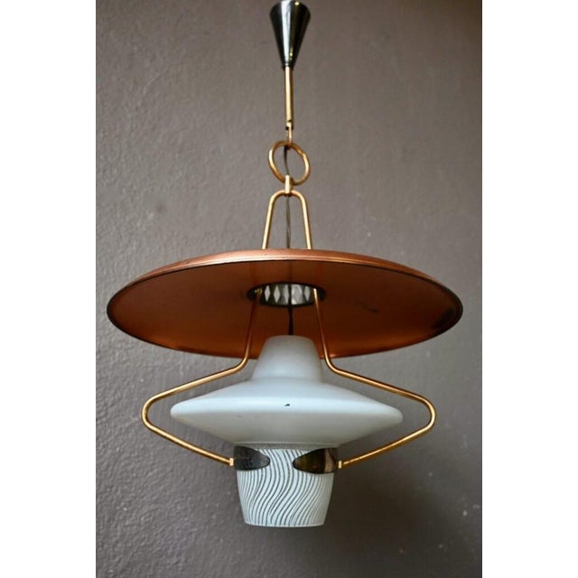 Large Suspension Lantern in Glass and Golden Brass, 1950s For Sale - Image 4 of 18