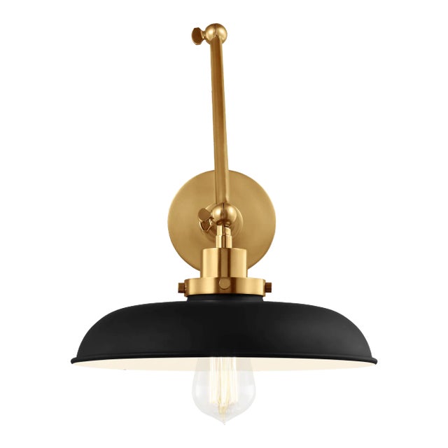 Chapman & Myers by Visual Comfort Studio Wellfleet Double Arm Wide Task Sconce, Midnight Black & Burnished Brass For Sale