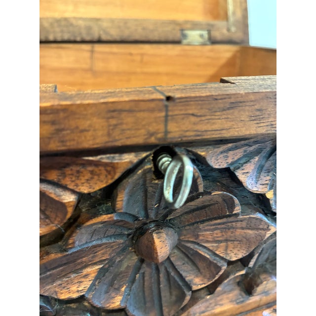Brown Vintage Hand-Carved Floral Wooden Chest For Sale - Image 8 of 16