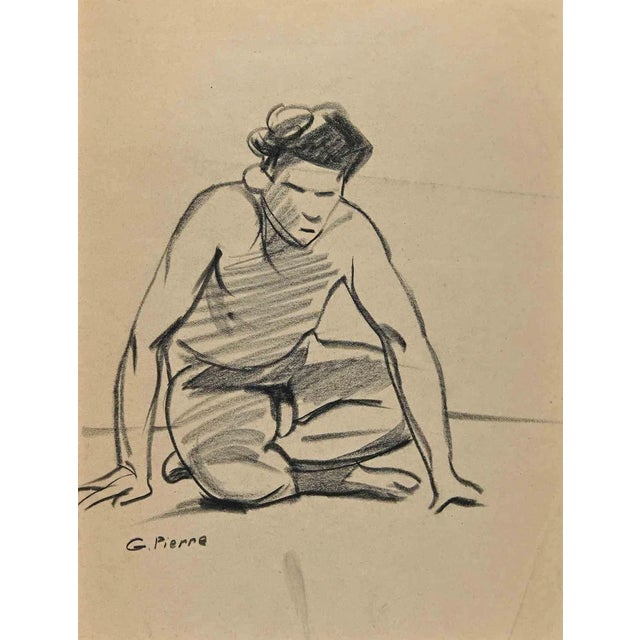 Georges Pierre, Reclined Figure, Charcoal Drawing, 1950s For Sale