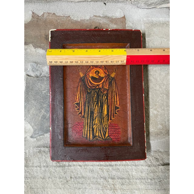 This antique 18th or 19th century, hand-painted wooden artwork of Our Lady of the Sign, also referred to as the Panagia...