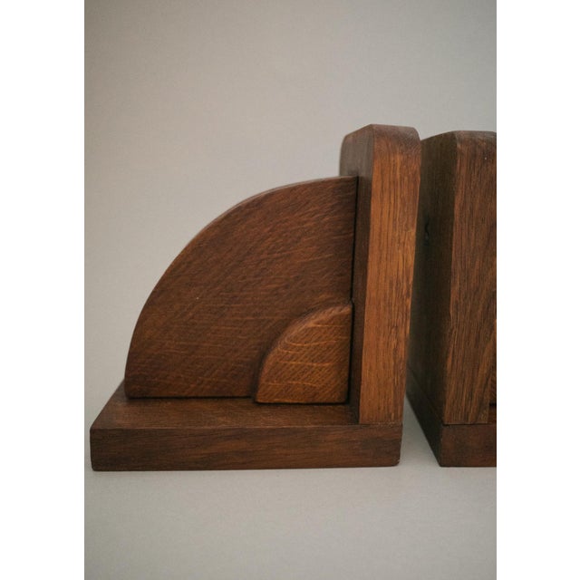 1940s Pair of French Solid Oak Wood Bookends, Circa 1940 For Sale - Image 5 of 7