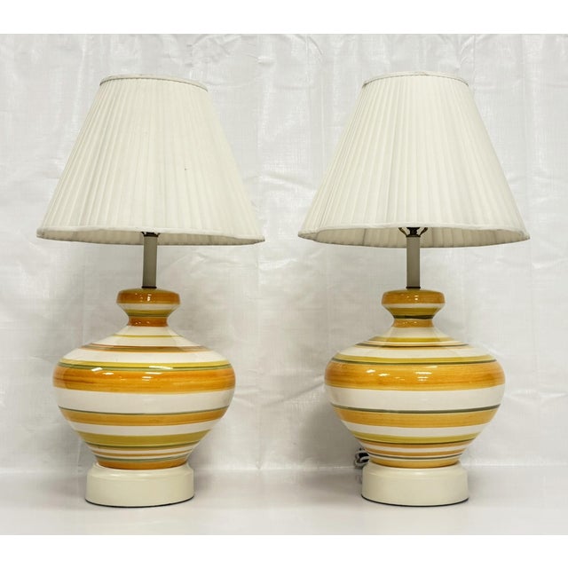 Mid-Century Modern A Pair of Vintage 1960s Striped Ceramic Table Lamps by Remains Lighting For Sale - Image 3 of 18