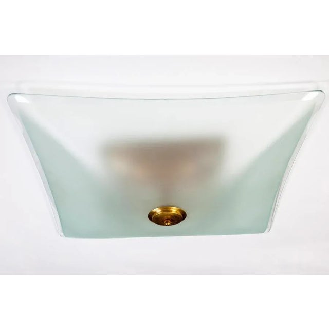 Pure Minimalist design ceiling light with a pale green elegant square in Murano glass by Gaetano Sciolari, 1960. Four E14...