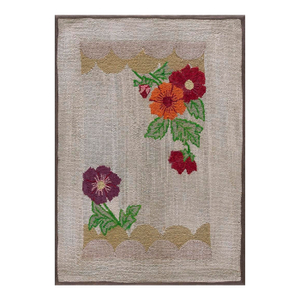 Singular White Ivory Color With Special Florid Design Vintage American Hooked Rug