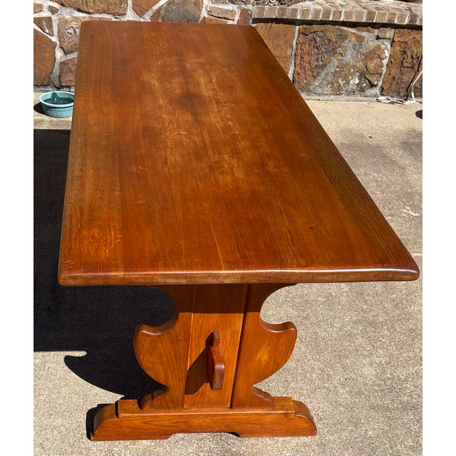French Country Vintage French Country Trestle Farm Dining Table For Sale - Image 3 of 10