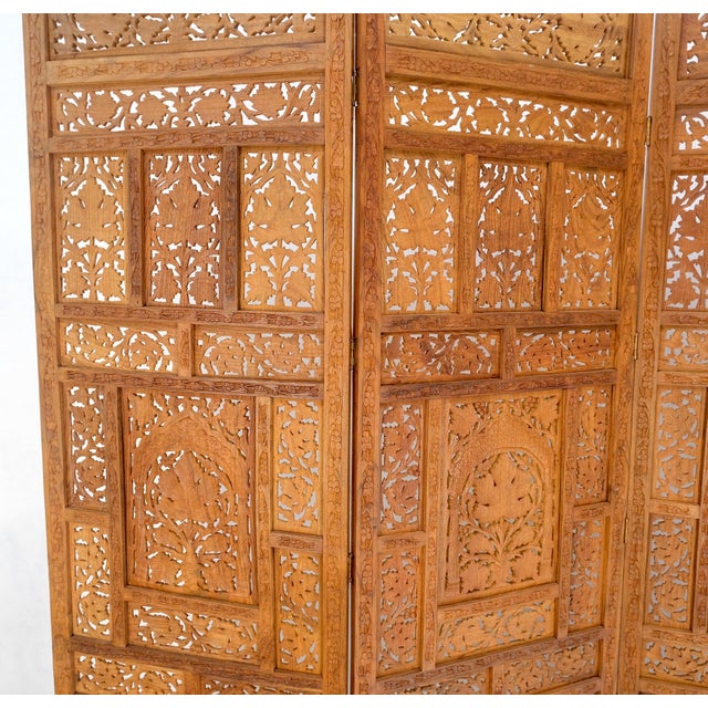 Fine Asian Carved Teak 4 Panels Screen Room Divider Mint! For Sale - Image 9 of 11