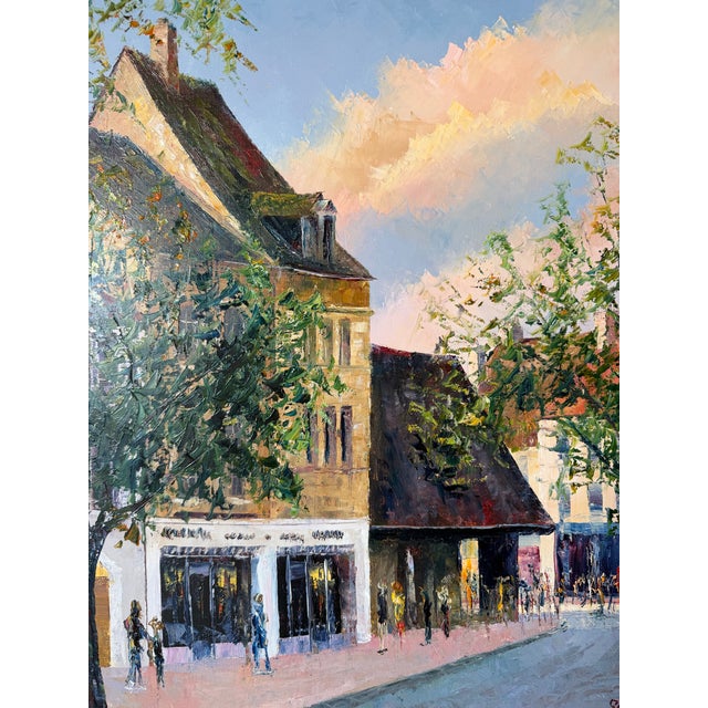Michel Pernes (French, B. 1943) “Visite Libre” Impressionist Village Street Scene Oil on Canvas Painting , Framed For Sale - Image 9 of 12