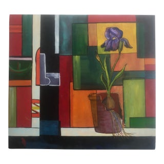 Vintage Mid CenturyOriginal Painting Iris Abstract For Sale