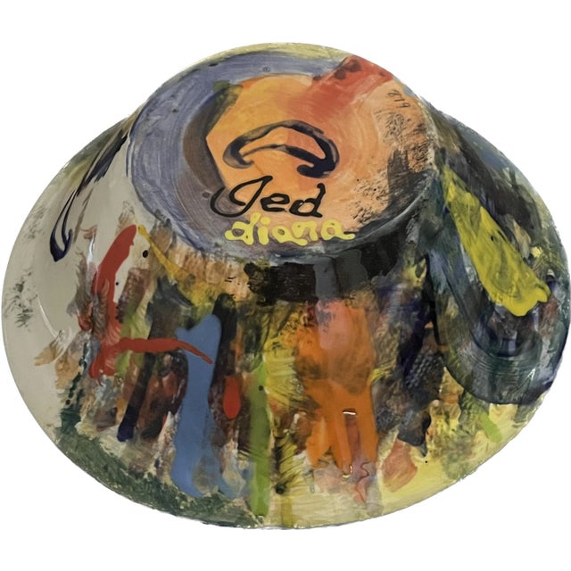 Abstract Late 20th Century Large Multi-Colored Decorative Bowl Signed by Abstract Artist Diana Ged For Sale - Image 3 of 13