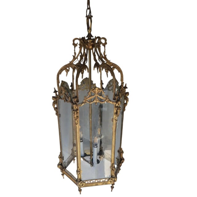 Early 20th Century Petit Trianon Style Brass Hanging Lantern For Sale - Image 4 of 8