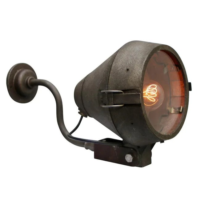 Gray Vintage Industrial Dutch Grey Cast Clear Glass Wall Lamp by Philips For Sale - Image 8 of 11