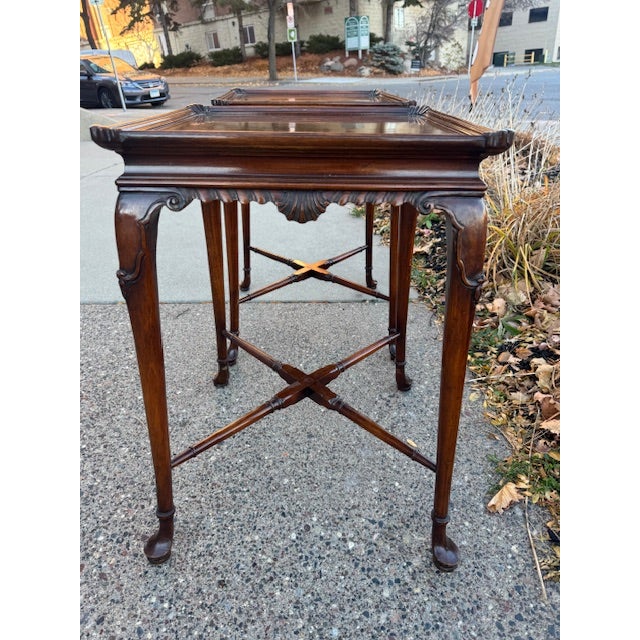 Pair of Vintage Weidman Furniture Hardwood End Tables. Classic design with great stretcher bars as shown. Finish is in...