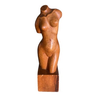 Vintage Carved Wood Female Nude Bust Sculpture, in the Manner of Jeremy Frearson Circa 1990 For Sale