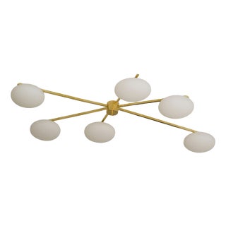 Ceiling Lamp in Brass and Murano Glass in the style of Angelo Lelli for Arredoluce For Sale