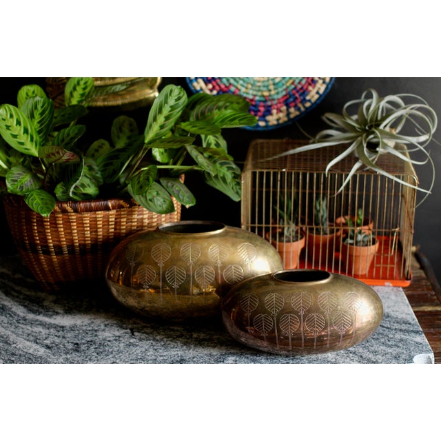 Brass 1970s Art Deco Brass Flower Motif Vases - a Pair For Sale - Image 8 of 8