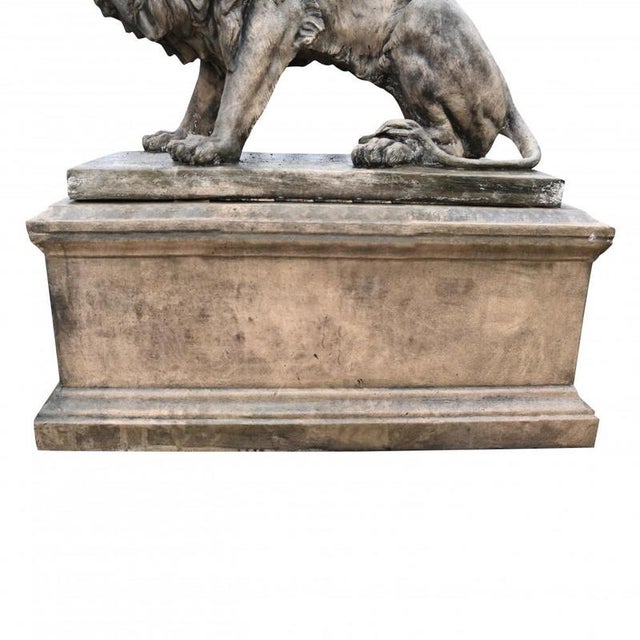 Lifesize Lion Gatekeeper Statues Stone Country House, Set of 2 For Sale - Image 11 of 16