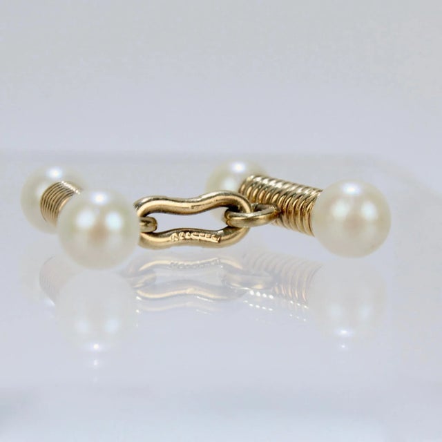 Traditional Vintage Edwardian 14 Karat Yellow Gold & Pearl Cufflinks - 2 Pieces For Sale - Image 3 of 12