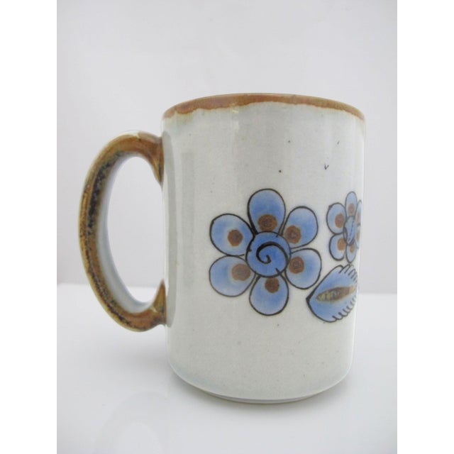 Ken Edwards El Palomar Blue Bird Flowers Mexican Tonala Folk Art Coffee Cup Pair For Sale - Image 9 of 14