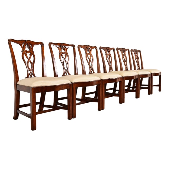 Maitland Smith Georgian Carved Mahogany Dining Chairs, Set of Six For Sale